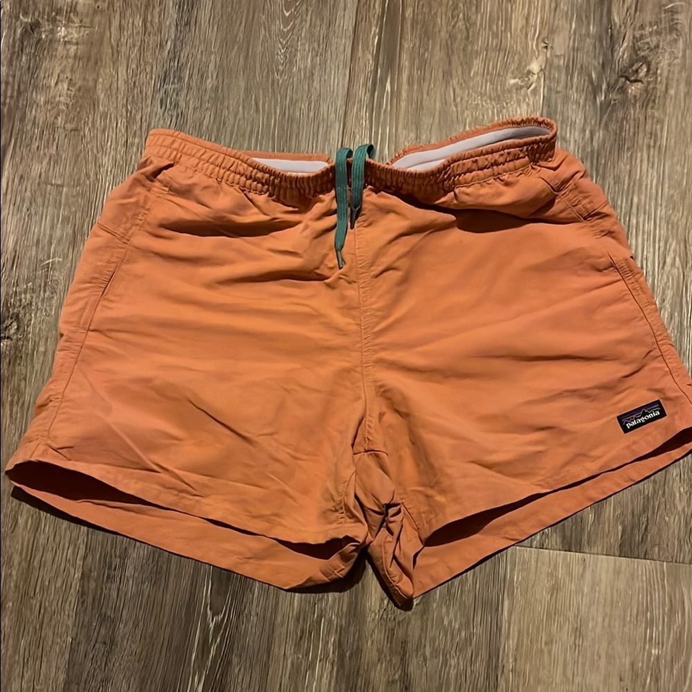 Patagonia Orange Shorts with Green Drawstring